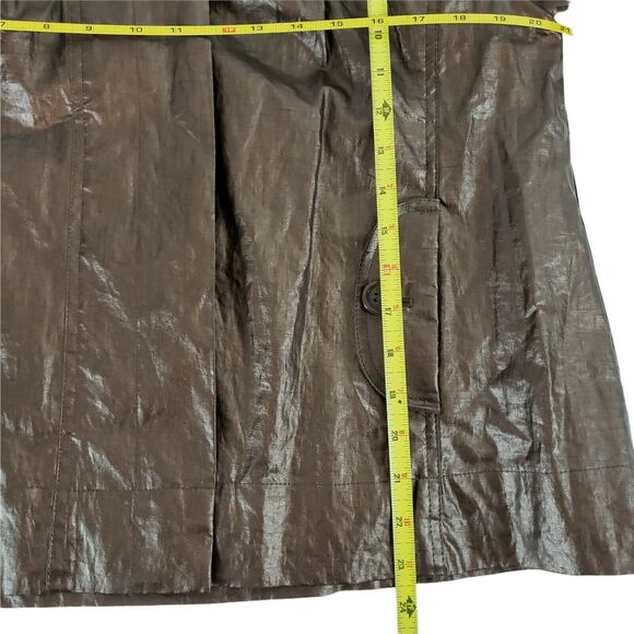 CHICOS 1 ( M ) Glossy Brown Coated Linen Casual Jacket 1/2 Sleeve FLAWS - Picture 6 of 10